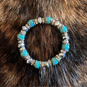 Turquoise Bead Stretch Bracelet with Silver Accents